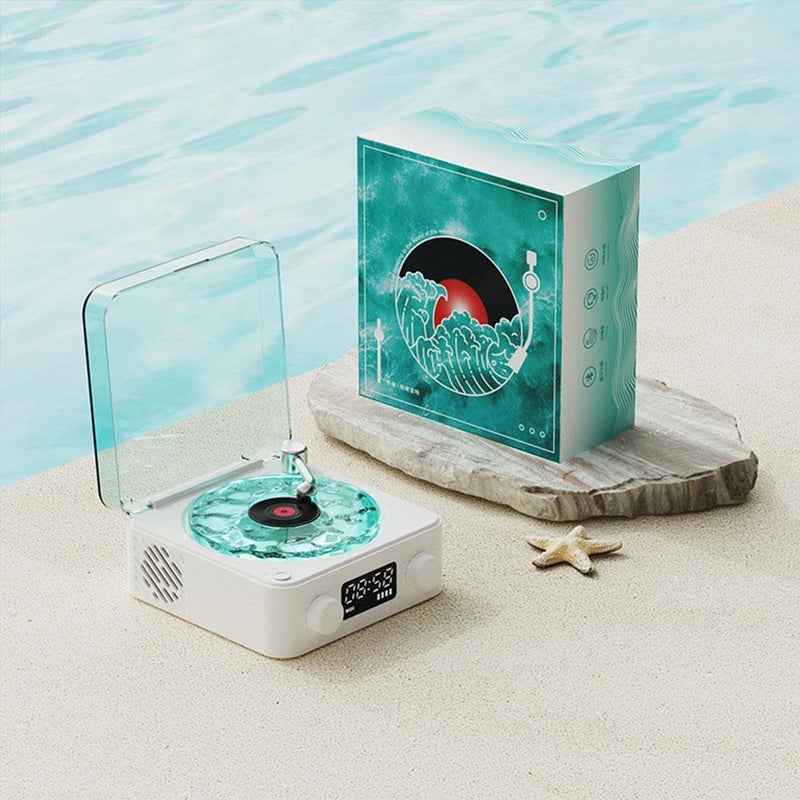 Waves Vintage Vinyl Record Player Bluetooth Speaker with Adjustable Ambient Lights,2025 New Vintage Record Model Players with Time,Small Record Player for Room Desk,Waves Speaker  (Wood grain color) - Image 3